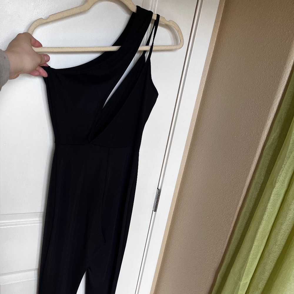 Black, one shoulder jumpsuit